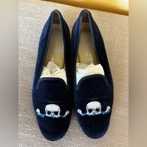 Women’s STUBBS & WOOTTON Navy Skull Velvet Loafers Size 9